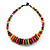 Multicoloured Button, Round Wood Bead Wire Necklace - 46cm L