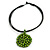 Black Rubber Cord Necklace with Lime Green Wood Bead Medallion Pendant - 50cm L