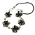 Black Sea Shell Floral Faux Leather Cord Necklace - 74cm Long