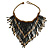 Statement Glass Bead Bib Style/ Fringe Necklace In Black/ Bronze - 40cm Long/ 17cm Front Drop