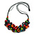 Multicoloured Wooden Round Bead and Ring Cotton Cord Long Necklace - 80cm Max/ Adjustable