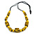 Chunky Yellow with Animal Print Cube and Ball Wood Bead Cord Necklace - 90cm Max