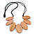 Leaf Painted Antique Pink Wood Bead Cotton Cord Necklace/70cm Max Length/ Adjustable