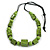 Chunky Lime Green with Animal Print Cube and Ball Wood Bead Cord Necklace - 90cm Max