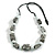 Chunky White/ Black with Animal Print Cube and Ball Wood Bead Cord Necklace - 90cm Max