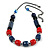 Chunky Blue/ Red Acrylic Bead Black Chain Necklace - 70cm L/ 8cm Ext