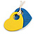 Yellow/Blue Wood Double Heart Pendant with White Leather Cord/ 80cm L/ Adjustable