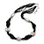 Black Glass Bead With Hammered Metal Station Long Necklace In Silver Tone Finish - 70cm Length/ 7cm Extension