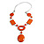 Statement Orange Wood Bead Geomentric Silver Cord Necklace - 66cm L/ 13cm Front Drop