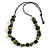 Green/ Brown Wood Bead Black Cotton Cord Necklace - 90cm Long