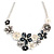 Metallic White/ Metallic Grey Matte Enamel Daisy Cluster and Butterfly Necklace In Silver Tone - 42cm L/ 6cm Ext - 40cm L/ 5cm Ext