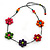 Long Multicoloured Wooden Flower Black Cotton Cord Necklace - 74cm L