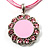 Pink Crystal Enamel Medallion Cotton Cord Pendant (Silver Tone) -38cm