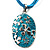 Light Blue Enamel Floral Oval Pendant With Cotton Cord (Silver Tone) - 38cm Length