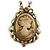 Dusty Pink Crystal Cameo 'Lady With Rose Flower' Oval Pendant (Bronze Tone)