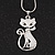 Rhodium Plated Diamante 'Cat' Pendant Necklace - 40cm Length & 4cm Extension