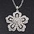 Long Crystal Simulated Pearl 'Flower' Pendant In Rhodium Plating - 74cm Length/ 10cm Extension