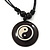 Unisex Black/ White Resin Medallion 'Yin Yang' Cotton Cord Pendant - Adjustable