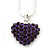 Deep Purple Crystal 3D Heart Pendant On Silver Tone Snake Style Chain - 40cm Length/ 4cm Extention