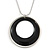 Black Enamel Double Hoop Pendant With Silver Tone Chain - 36cm L/ 6cm Ext