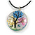 Multicoloured Tree Of Life Round Glass Pendant with Black Cord( Each piece is handmade individually thus comes with a different colour design) - 42cm 