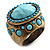 Sky Blue Beaded Dome Shape Bronze Tone Ring