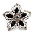 Silver Tone Filigree Black Diamante Flower Cocktail Ring - 5cm Diameter