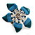 Stunning Blue Enamel Crystal Flower Flex Ring (Silver Tone Metal) - Size 7/8
