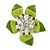 Stunning Green Enamel Crystal Flower Flex Ring (Silver Tone Metal) - Size 7/8
