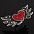 'Wings Of Love' Diamante Ring In Burn Silver Metal - Adjustable