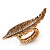 Gold Plated Textured Diamante 'Feather' Flex Ring - 7cm Length