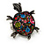 Multicoloured Crystal 'Turtle' Flex Ring In Burn Silver Metal - 5.5cm Length - (Size 7/9)