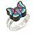 Children's/ Teen's / Kid's Black Fimo Butterfly Ring In Silver Tone - Adjustable