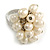 Cream Faux Freshwater Pearl Bead Cluster Ring in Silver Tone Metal - Adjustable 7/8