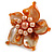 Orange Shell and Peach Faux Pearl Flower Rings (Silver Tone) - 50mm Diameter - Size 7/8 Adjustable