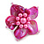 Fuchsia Shell and Pink Faux Pearl Flower Rings (Silver Tone) - 50mm Diameter - Size 7/8 Adjustable