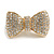Large Clear Austrian Crystal Pave Set Bow Two Finger Ring In Gold Plating - 50mm Across - Adjustable