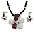 Purple Enamel Daisy Pendant Necklace & Drop Earrings Set On Suede Cord - 34cm Length (7cm extender)