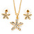 Clear Austrian Crystal Daisy Flower Pendant With Gold Tone Chain and Stud Earrings Set - 46cm L/ 6cm Ext - Gift Boxed