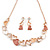 Romantic Matt Beige/ Orange Heart Necklace &  Drop Earrings In Rose Gold Metal - 39cm L/ 7cm Ext - Gift Boxed