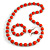 Orange Wood and Silver Acrylic Bead Necklace, Earrings, Bracelet Set - 70cm Long