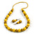 Chunky Wood Bead Cord Necklace and Earring Set with Animal Print in Yellow/ 76cm L