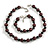 Simulated Pearl and Glass Bead Short Necklace & Bracelet Set in Brown/Black/38cm L/ 5cm Ext (Natural Irregularities)