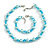 Simulated Pearl and Glass Bead Short Necklace & Bracelet Set in Light Blue/ 38cm L/ 5cm Ext (Natural Irregularities)