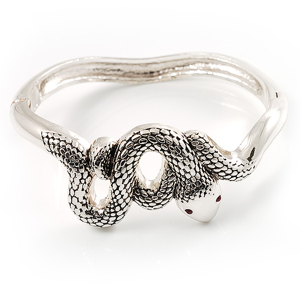 Silver Tone Snake Fashion Bangle Bracelet - main view