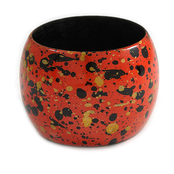 Chunky Wooden Bangle Bracelet in Orange/ Gold/ Black - Medium Size - main view