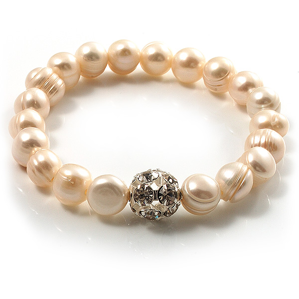 Snow White Freshwater Pearl Crystal Flex Bracelet (9mm) - main view