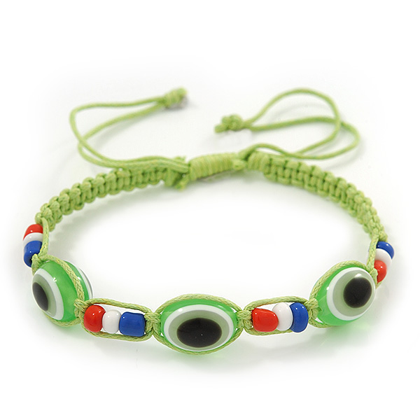 Evil Eye Acrylic Bead Protection Friendship Cord Bracelet In Lime Green - Adjustable - main view