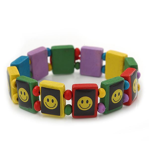 'Happy Face' Multicoloured Wood Flex Bracelet - main view