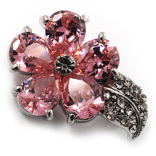 Tiny Pink CZ Flower Pin Brooch - main view